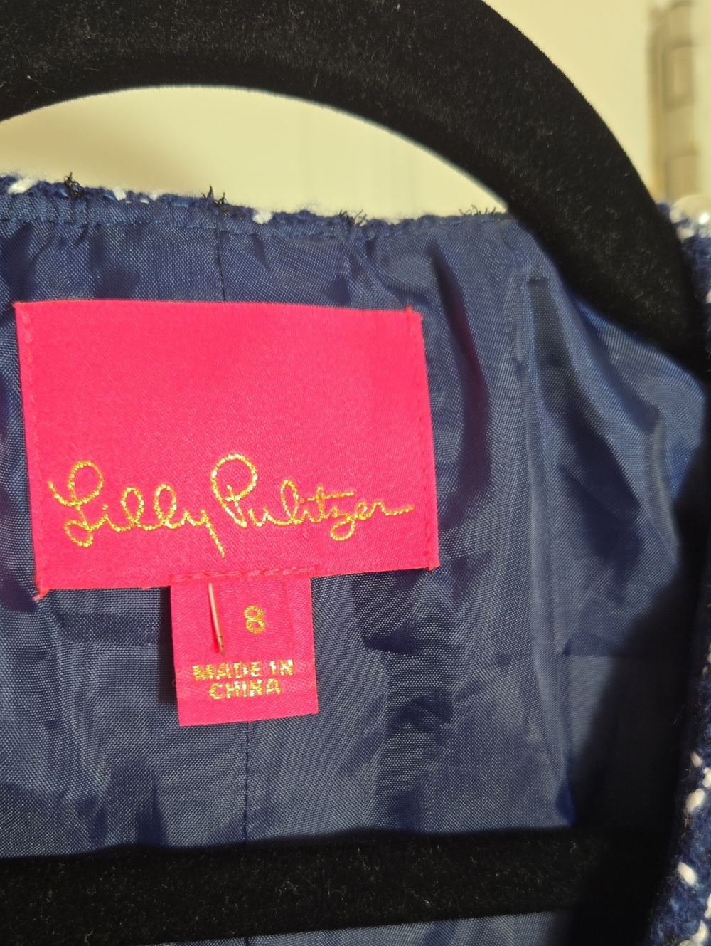 Lilly Pulitzer Vianne Tweed Jacket Low Tide Navy Size 8 Pearl Trim - Picture 14 of 16